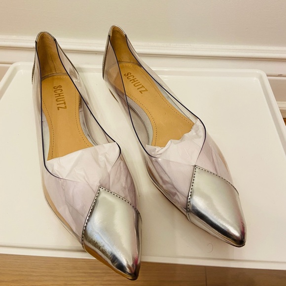 Schutz Silver Clear See Through Pointed Flats - Picture 2 of 5